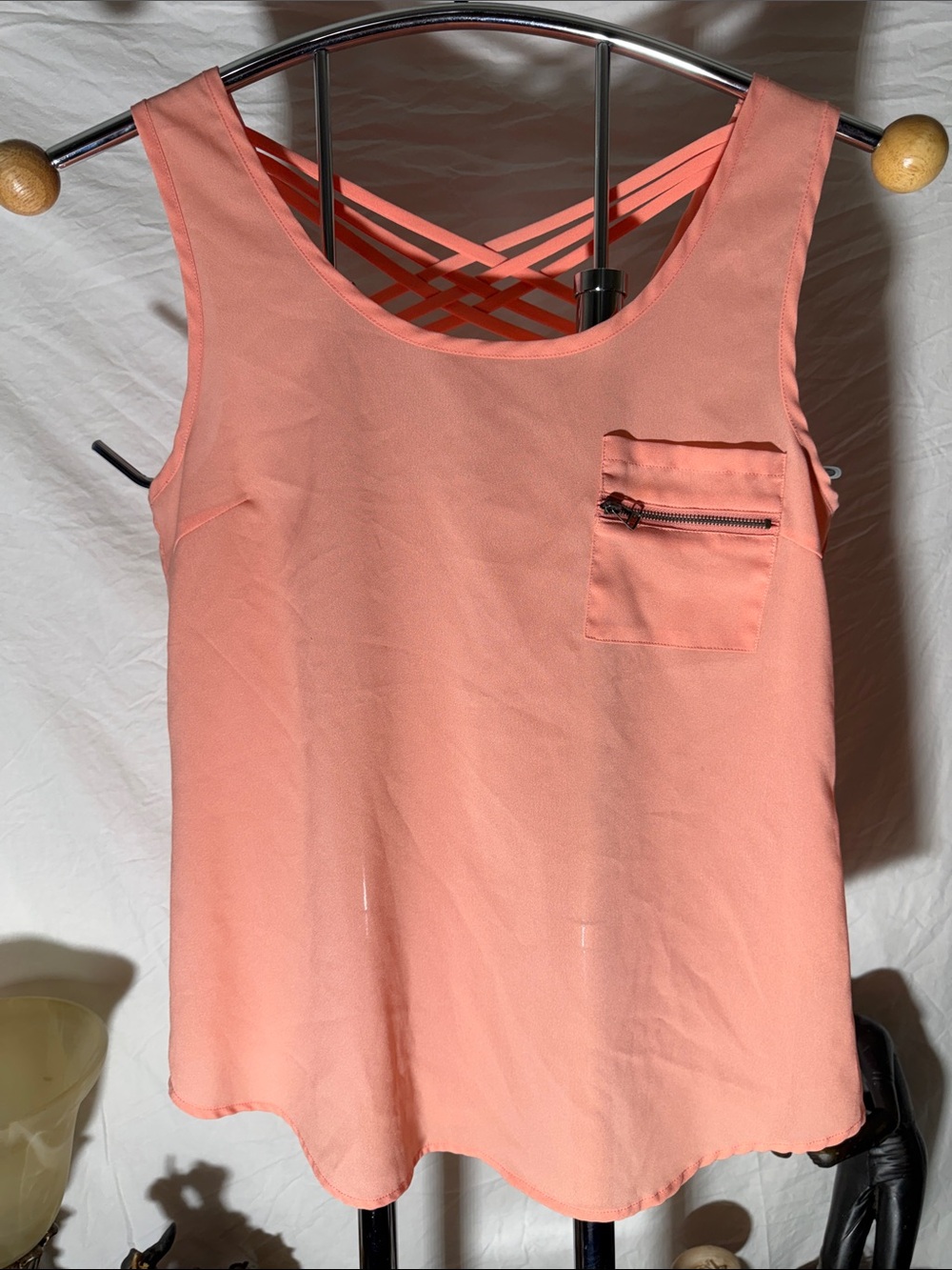 mine Coral Peach Tank with Crisscross Back & Zip Pocket